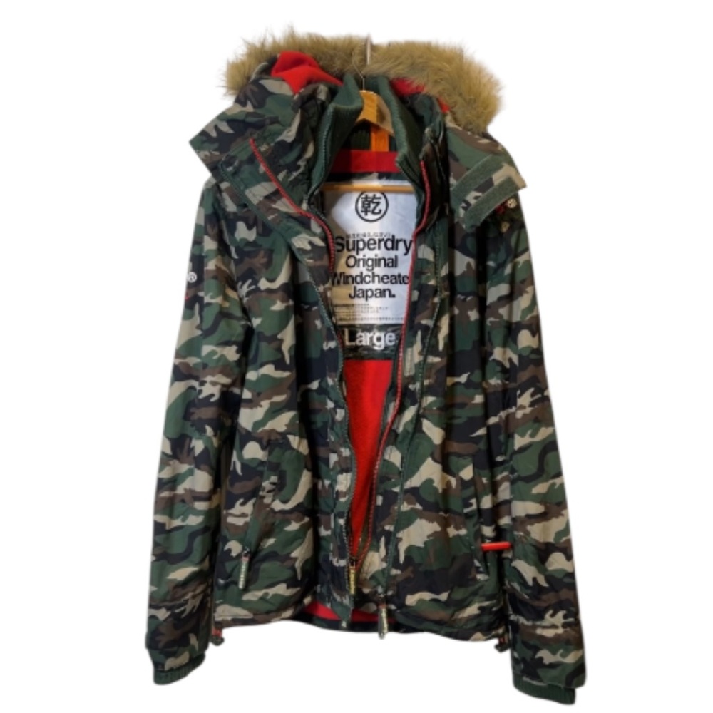 Superdry Original Windcheater 3-Zip Camo Hooded Military Jacket Size L